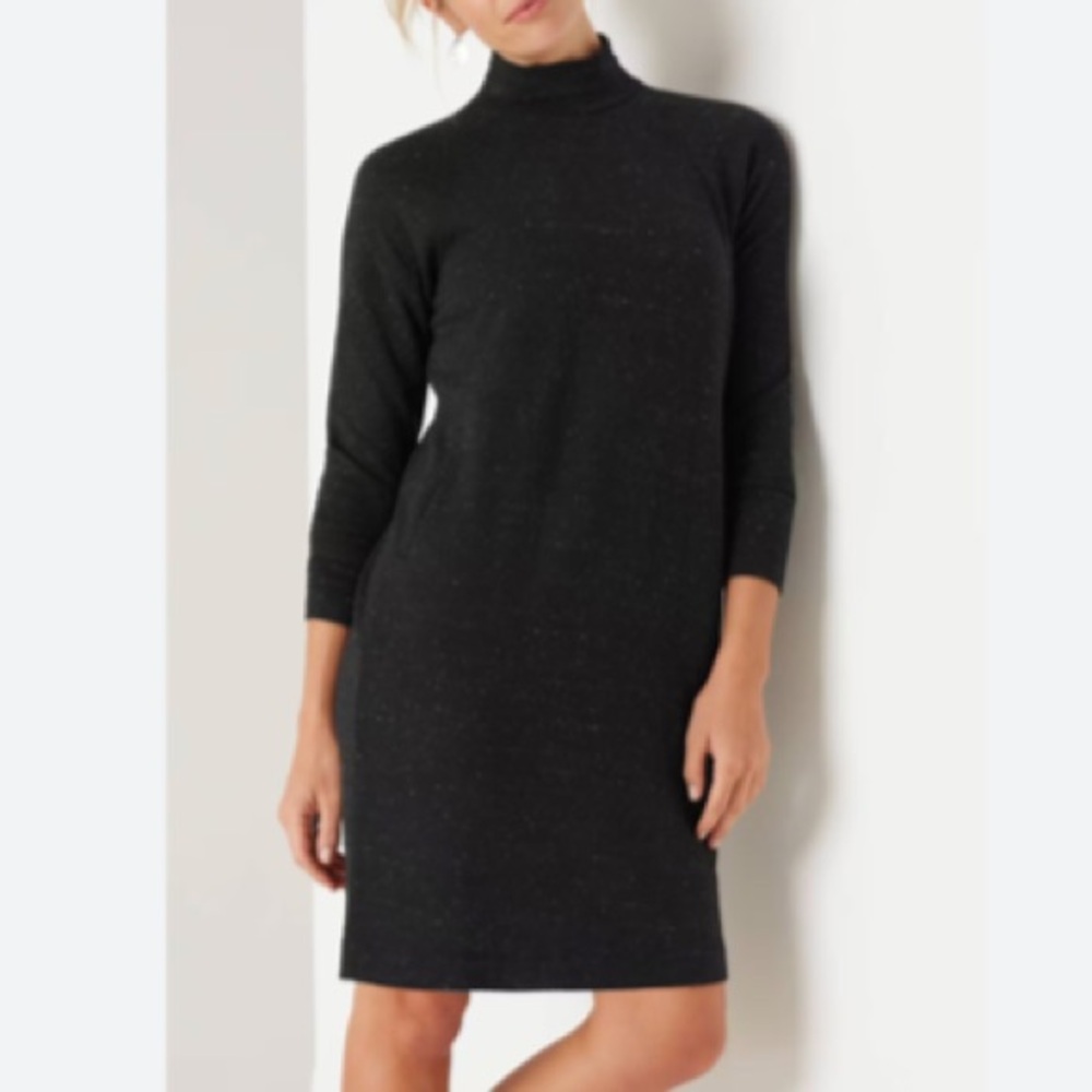 J Jill Wearever Collection 3/4 Sleeve Mock Neck Dress S Black